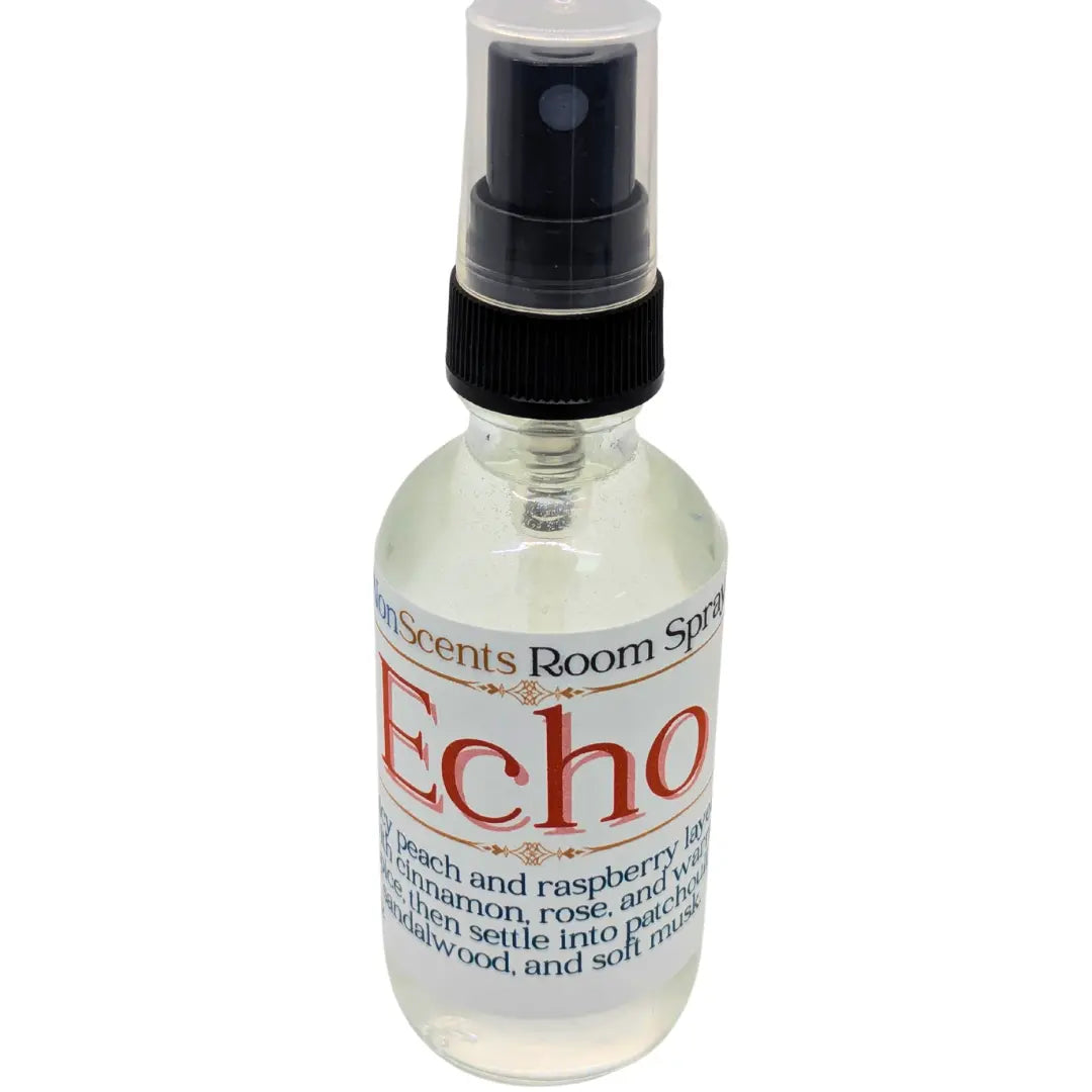 Room spray bottle with black nozzle and clear cap, labeled \"Echo\" from Main Street Collective.
