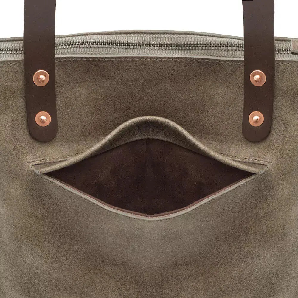 Eden LARGE Leather Tote Bag - Zippered by Mission Mercantile Leather Goods, handmade leather goods detail photo 9