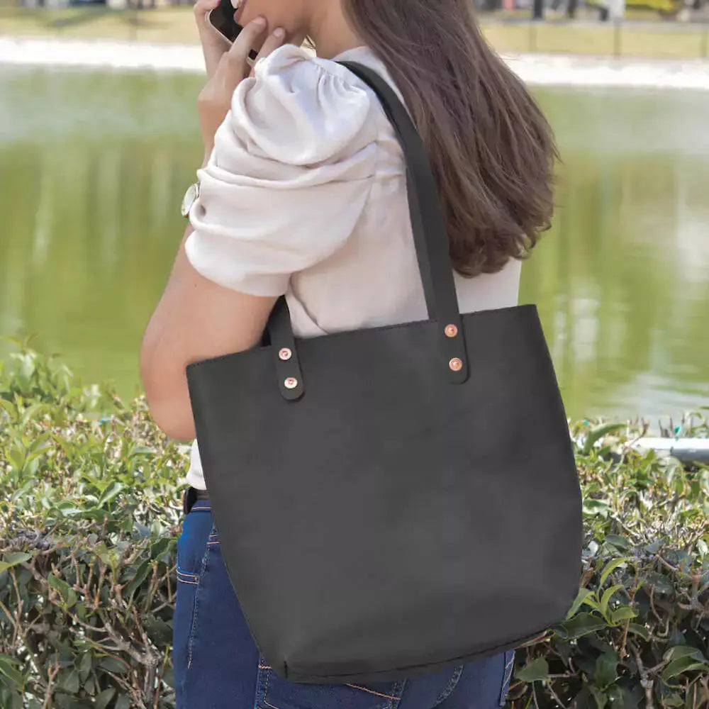 Eden SMALL Leather Tote Bag - Classic by Mission Mercantile Leather Goods, handmade leather goods detail photo 3