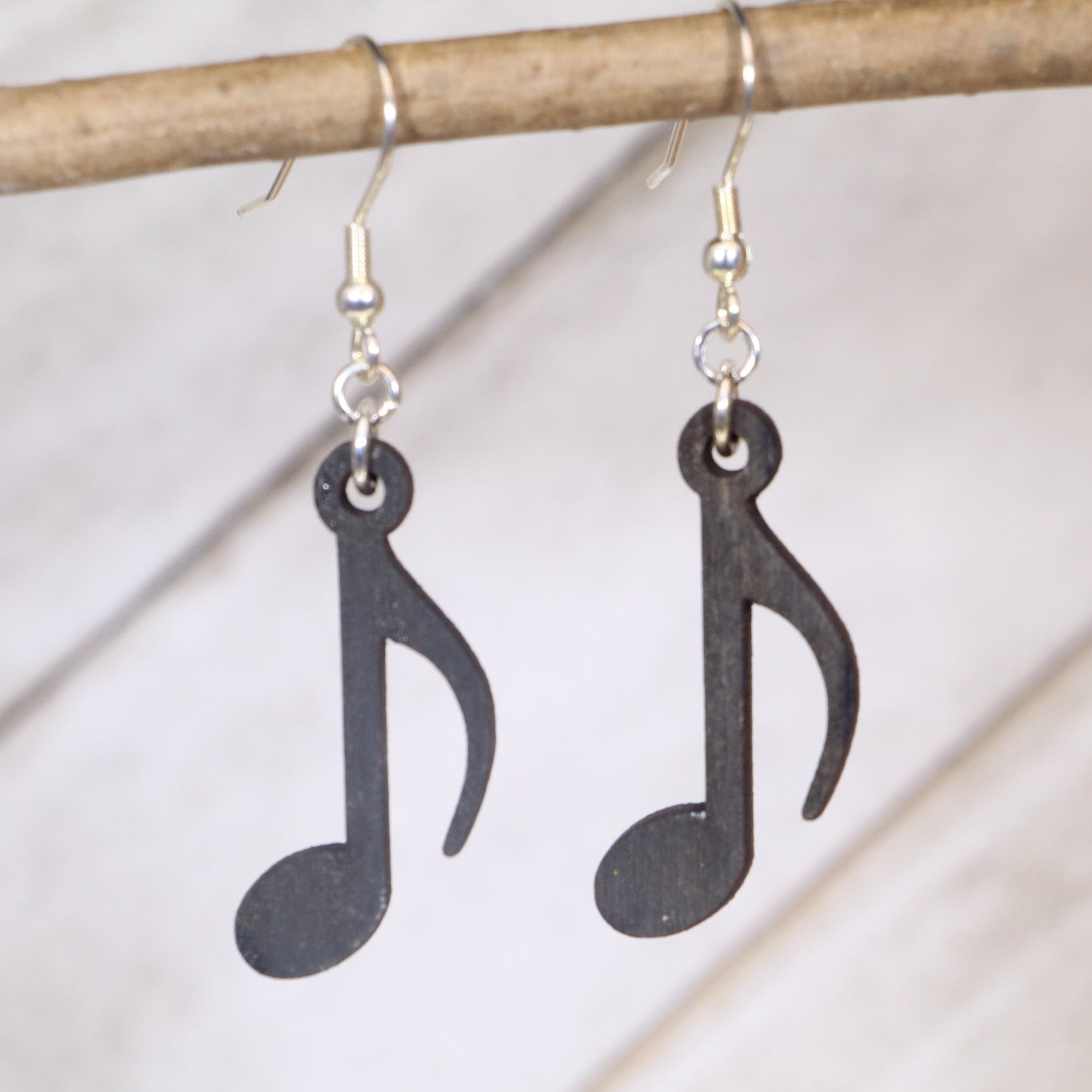 Eighth Note Wooden Dangle Earrings | Music Lover Jewelry