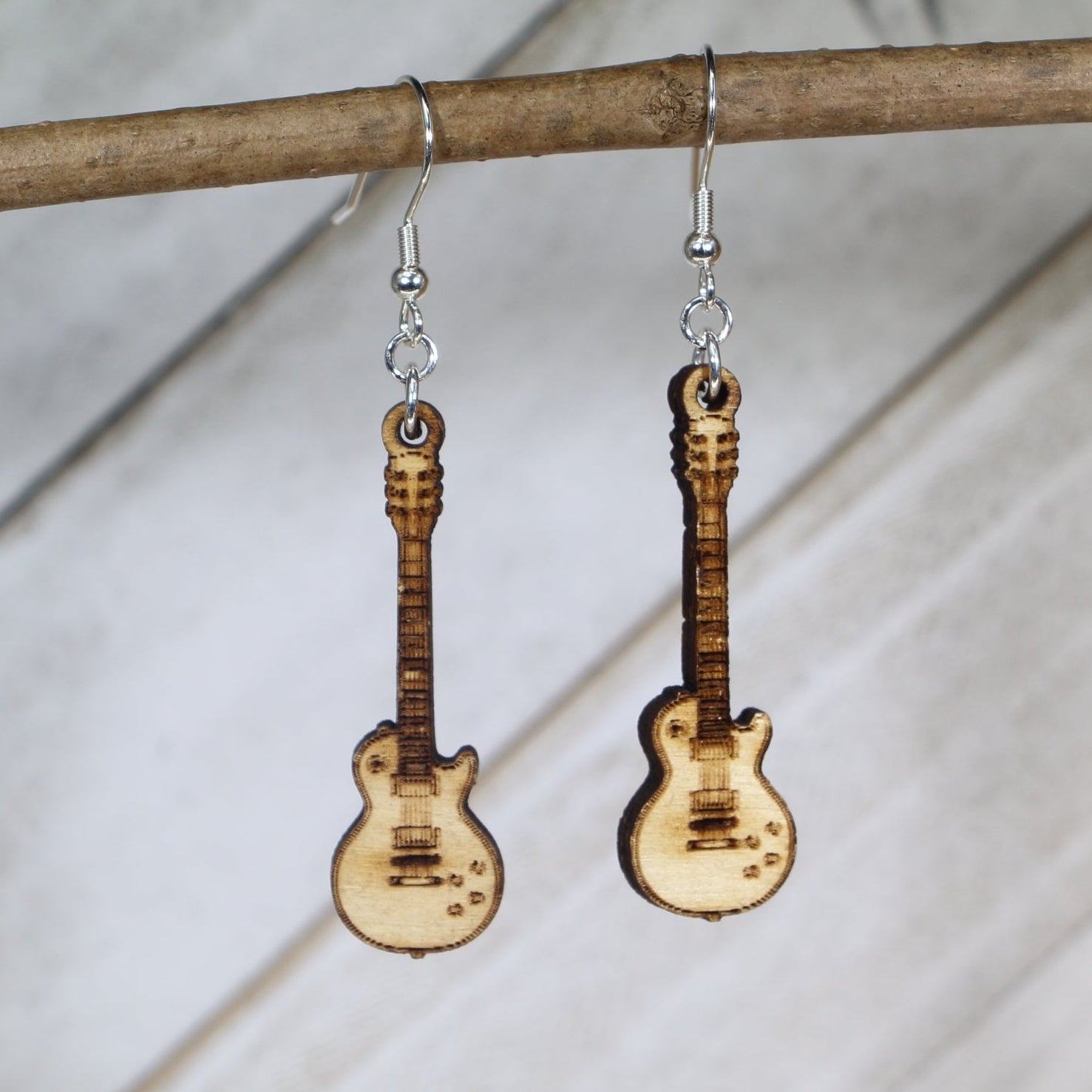 Electric Guitar Wooden Dangle Earrings | Music Jewelry