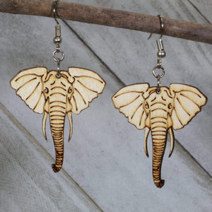 Elephant Head Wooden Dangle Earrings | Animal Jewelry