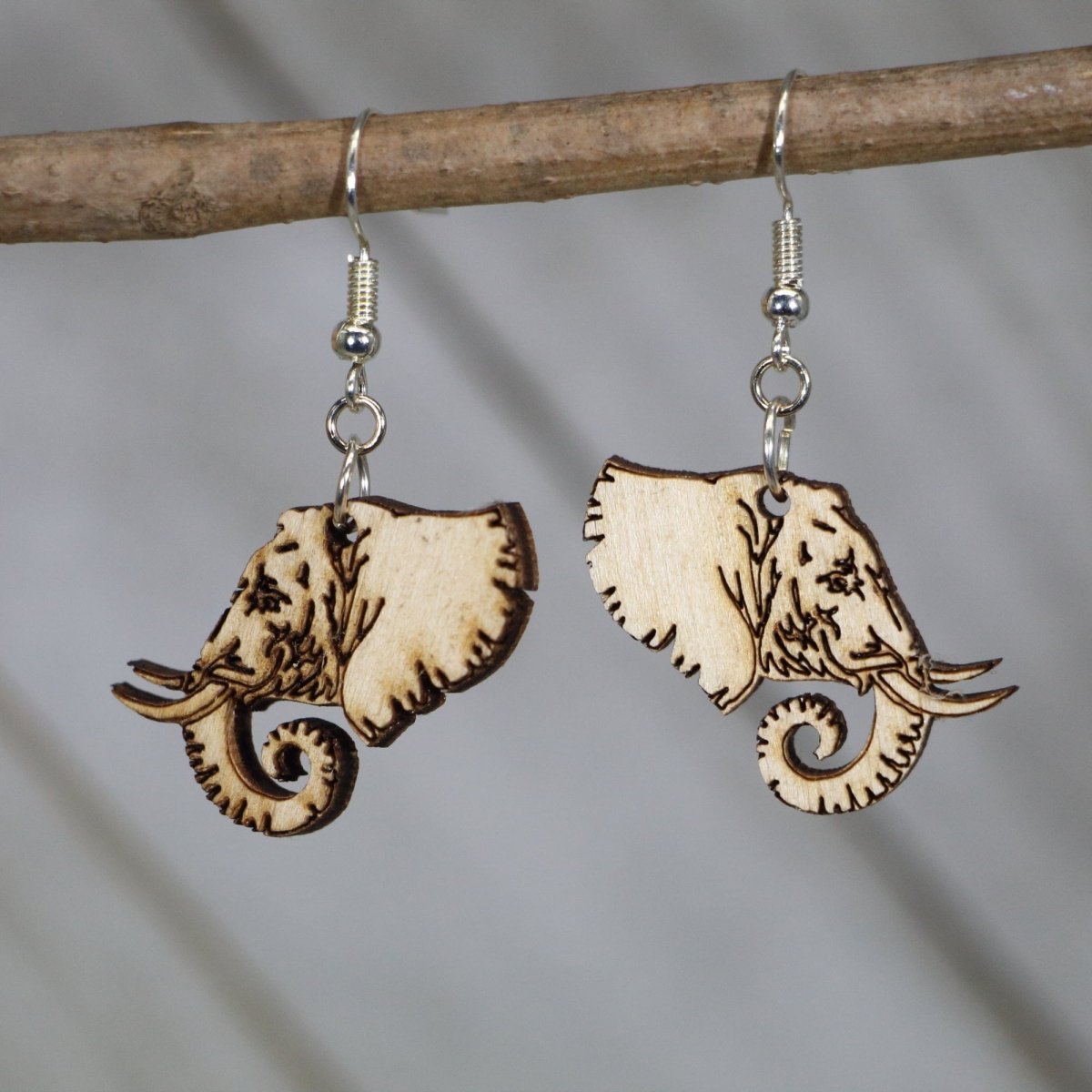 Elephant Profile Wooden Dangle Earrings | Animal Jewelry by Cate's Concepts, LLC, handmade jewelry main product photo