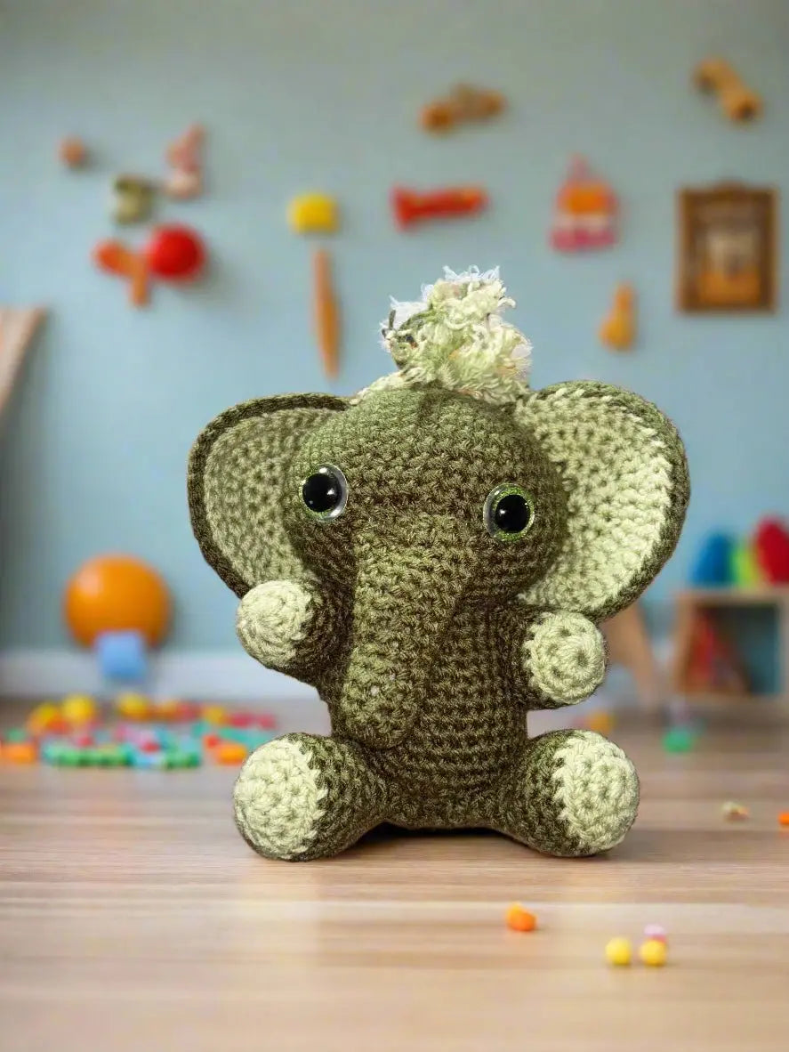 Green Crochet Elephant Plush Toy Handmade | Klassy Krafts | Cute Stuffed Animal