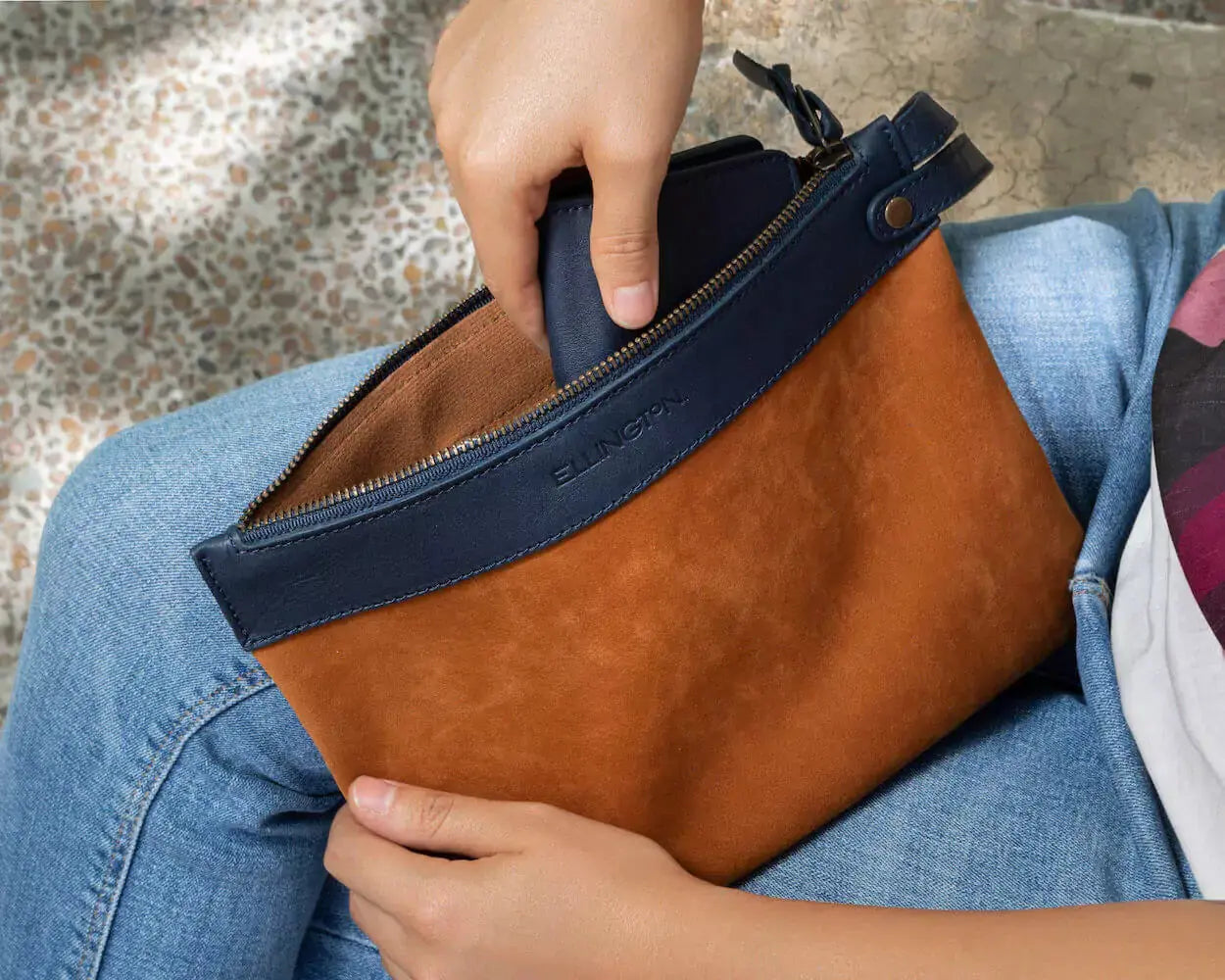 Ellington Zippered Pouch by Mission Mercantile Leather Goods, handmade leather goods detail photo 4