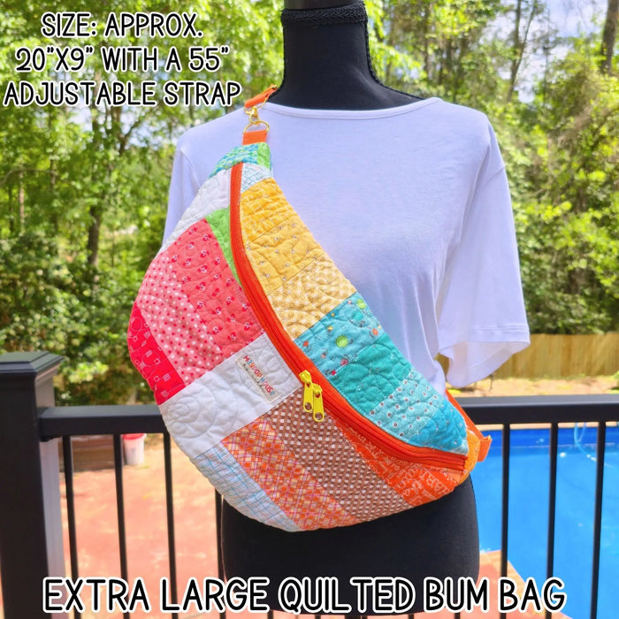 Extra Large Quilted Bum Bag, Patchwork Sling Bag, Upcycled Quilt Bag, Boho Crossbody Bag, Handmade Belt Bag, Hippie Fanny Pack Purse