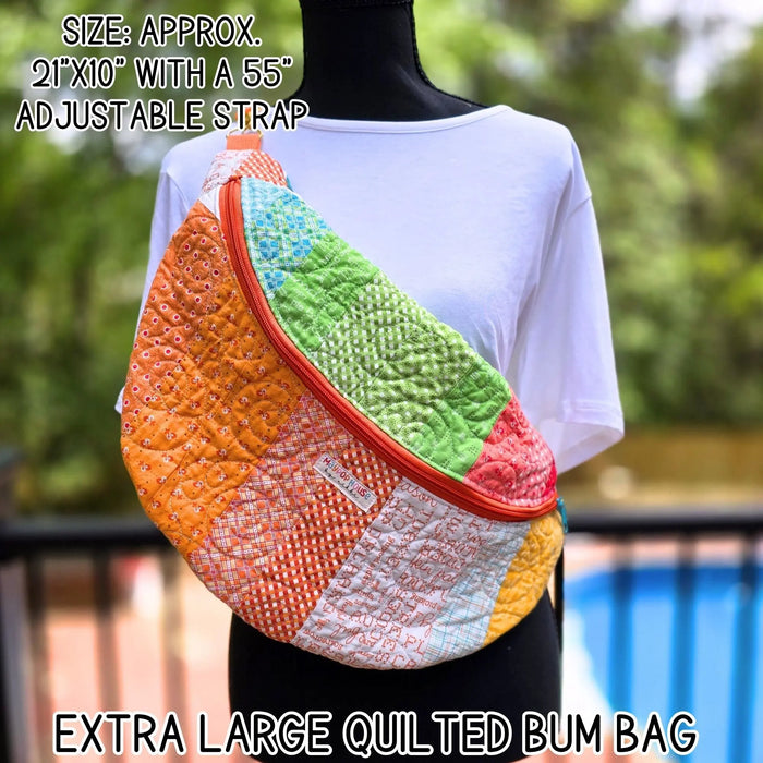 Extra Large Quilted Bum Bag, Patchwork Sling Bag, Upcycled Quilt Bag, Boho Crossbody Bag, Handmade Belt Bag, Hippie Fanny Pack Purse