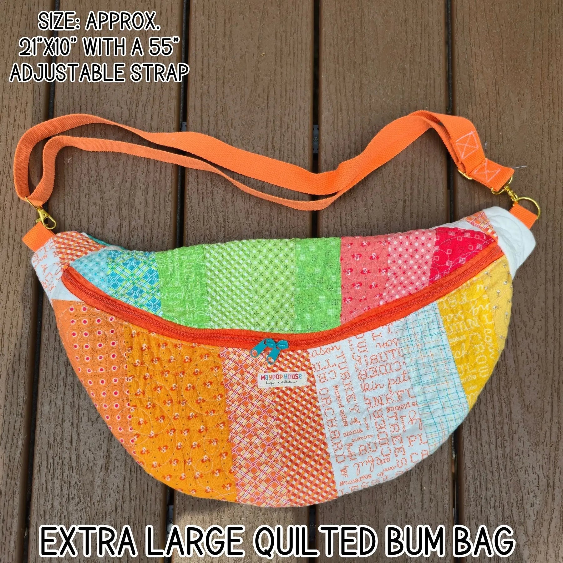 Extra Large Quilted Bum Bag, Patchwork Sling Bag, Upcycled Quilt Bag, Boho Crossbody Bag, Handmade Belt Bag, Hippie Fanny Pack Purse Maypop House Designs