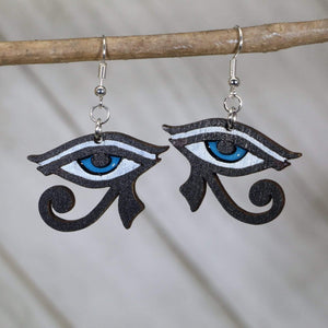 Eye of Horus Wooden Earrings | Egyptian Symbol Jewelry