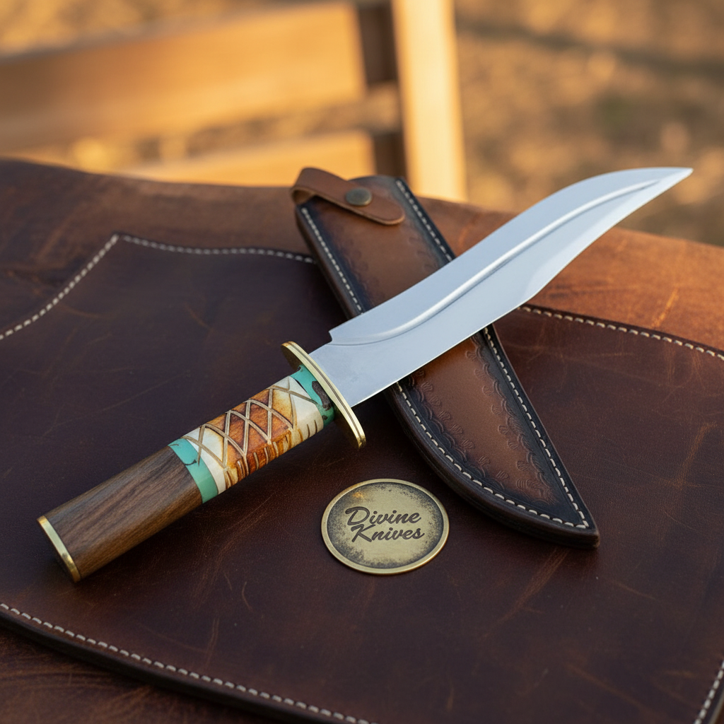 Native American Style Clip Point Bowie with Beadwork Handle