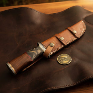 Damascus Recurve Hunter Bowie with Curved Edge Blade and Stacked Wood Handle