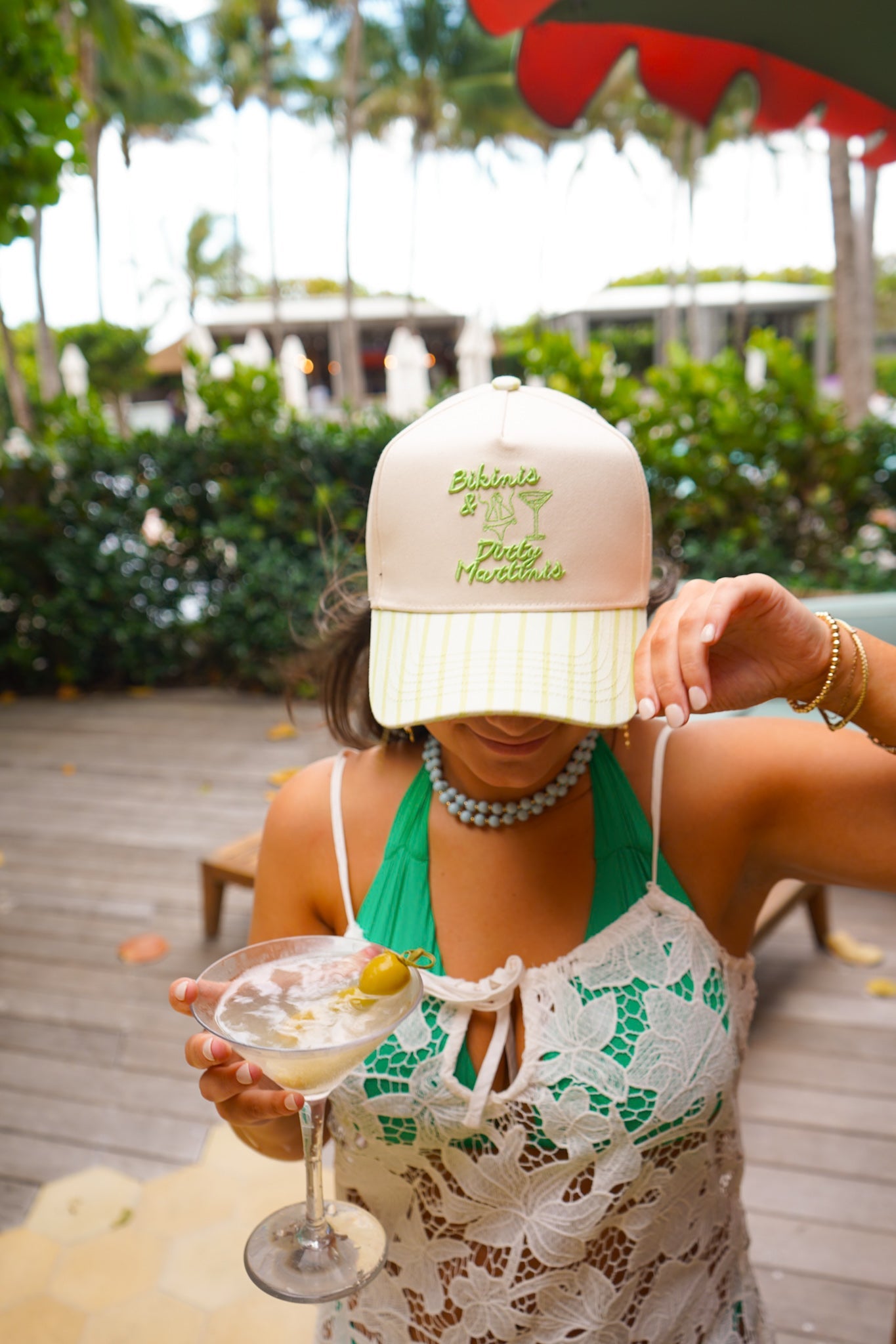 Bikinis & Dirty Martinis - Green Stripe Trucker Hat