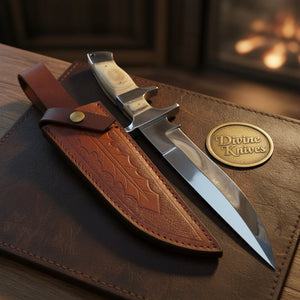 Polished Steel Sub-Hilt Bowie Knife with Mirror Finish for Hunting and Display