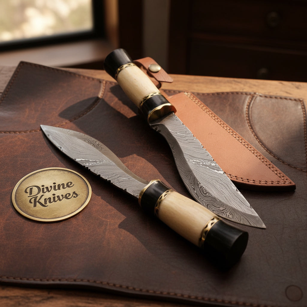 Curved Kukri Knife with Companion Blade and Sheath