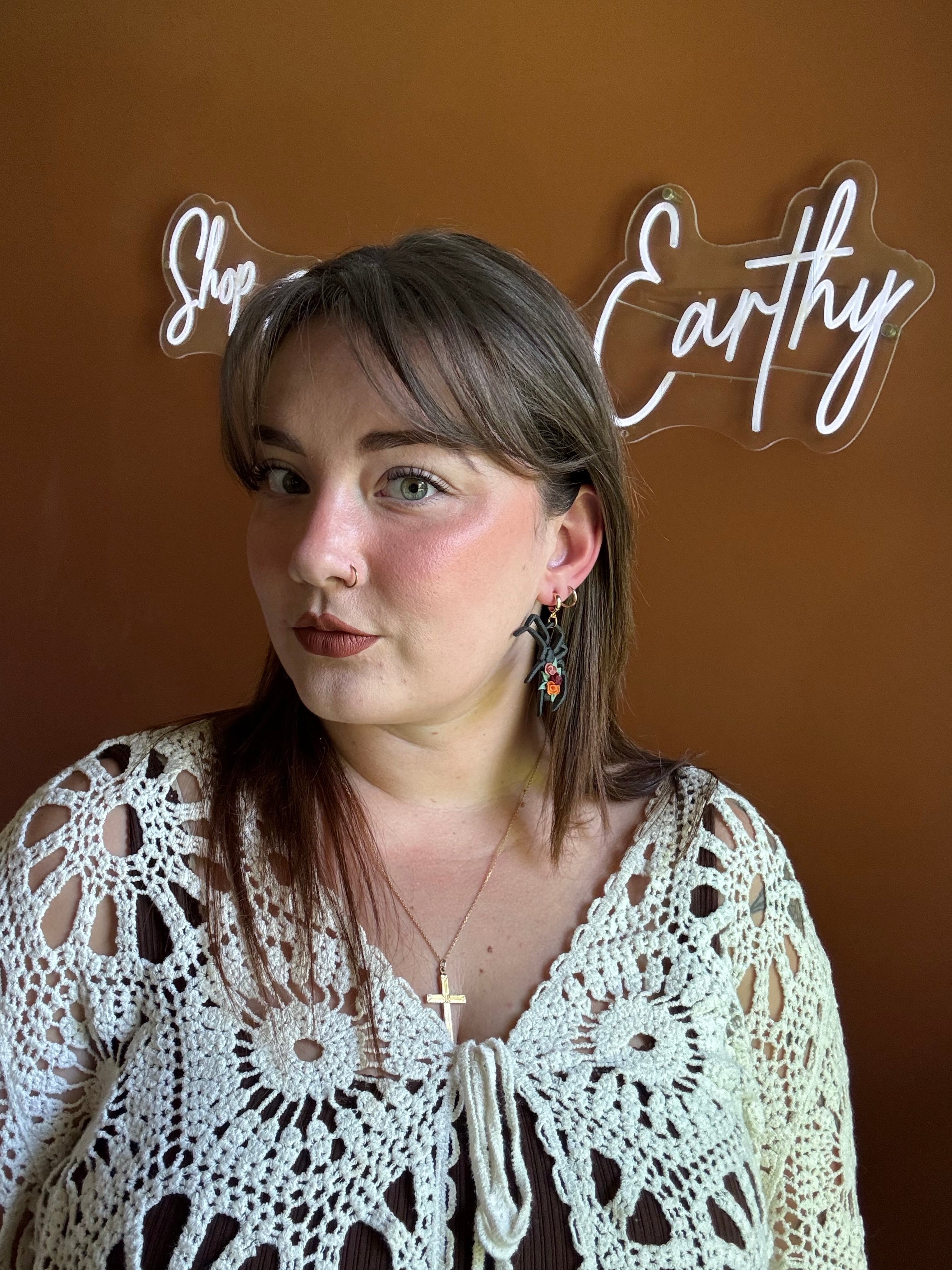 Floral Spider Earrings handmade polymer clay earrings by Shop Something Earthy — view 2 of 2