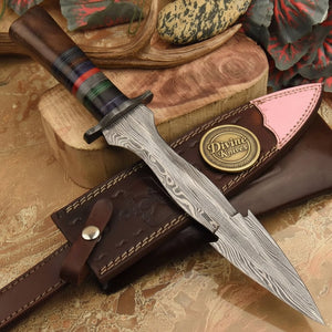 Layered Handle Boot Dagger with Stacked Colour Spacers and Forged Double Edge Blade
