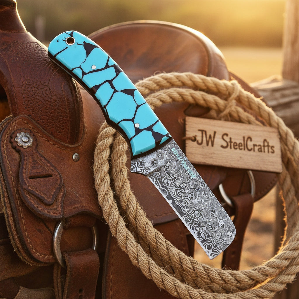 Mosaic Range Turquoise Bull Cutter Knife by JW SteelCrafts, alternate view 3