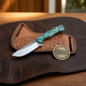 Green Swirl Resin Rasp Cowboy Knife with product detail, view 6