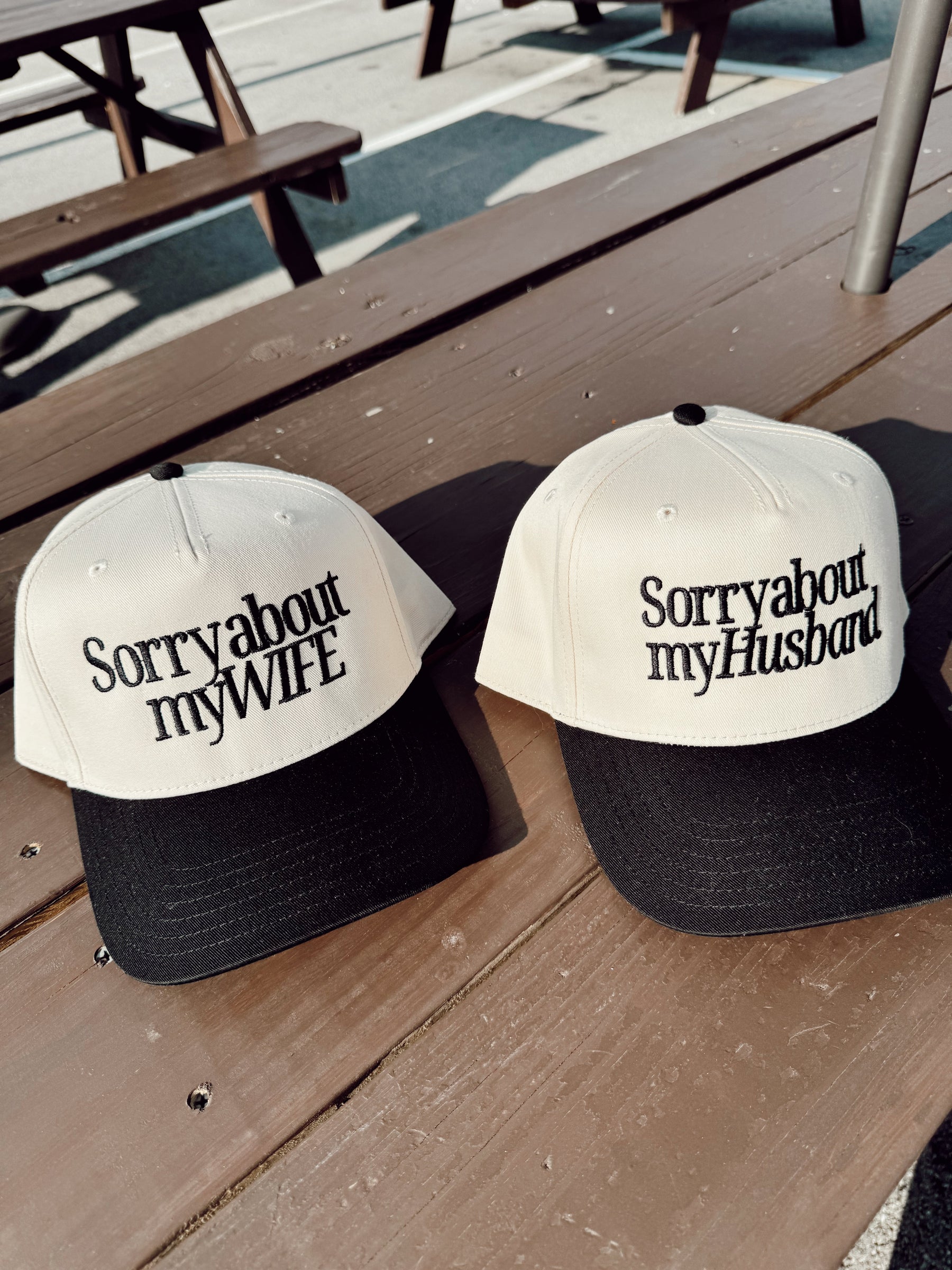 Sorry about my Husband / Wife Vintage Trucker Hat by KenzKustomz, Southern lifestyle apparel detail photo 3
