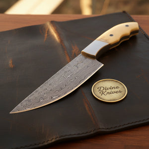 Contoured Bone Handle Skinner with Polished Steel Bolster and Forged Drop Point Blade