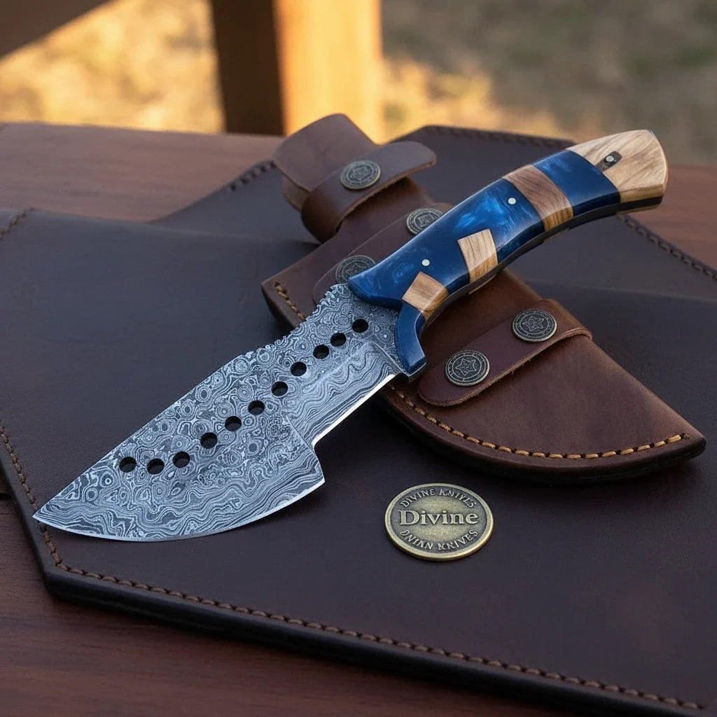 Drilled Blade Tracker Knife by Divine Knives