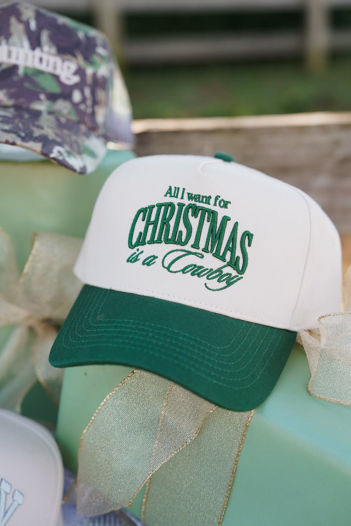 All I want for Christmas is a Cowboy - Green Vintage Trucker Hat by KenzKustomz, view 4