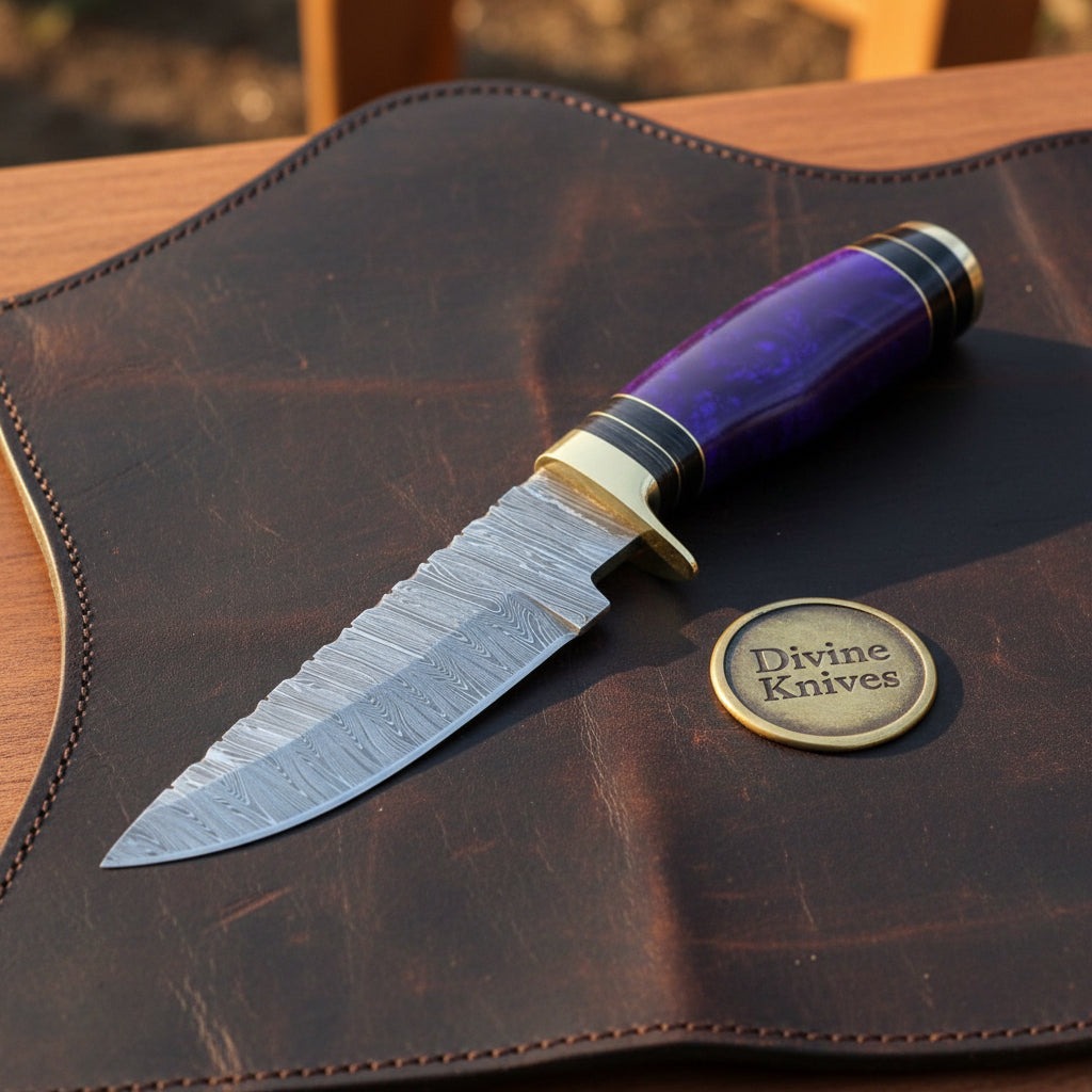 Royal Amethyst Resin Damascus Hunter with by Divine Knives