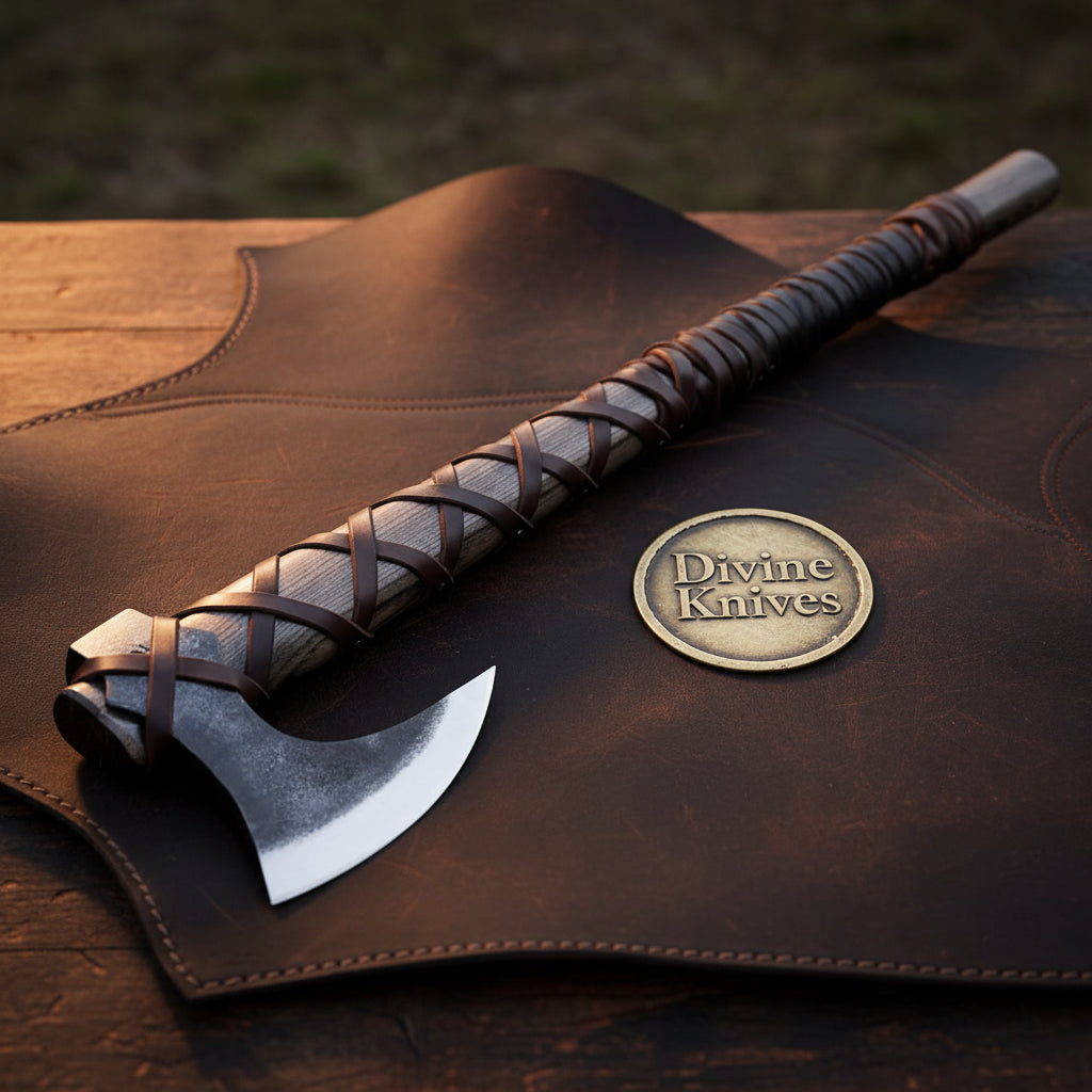 Norse Design Handforged Grom Viking Axe with Wrapped Leather Grip