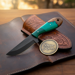 Green Turquoise Wood Drop Point Skinner – Durable for Hunting