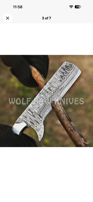 Micarta and Turquoise Bull Cutter with Scale Pattern Damascus Blade