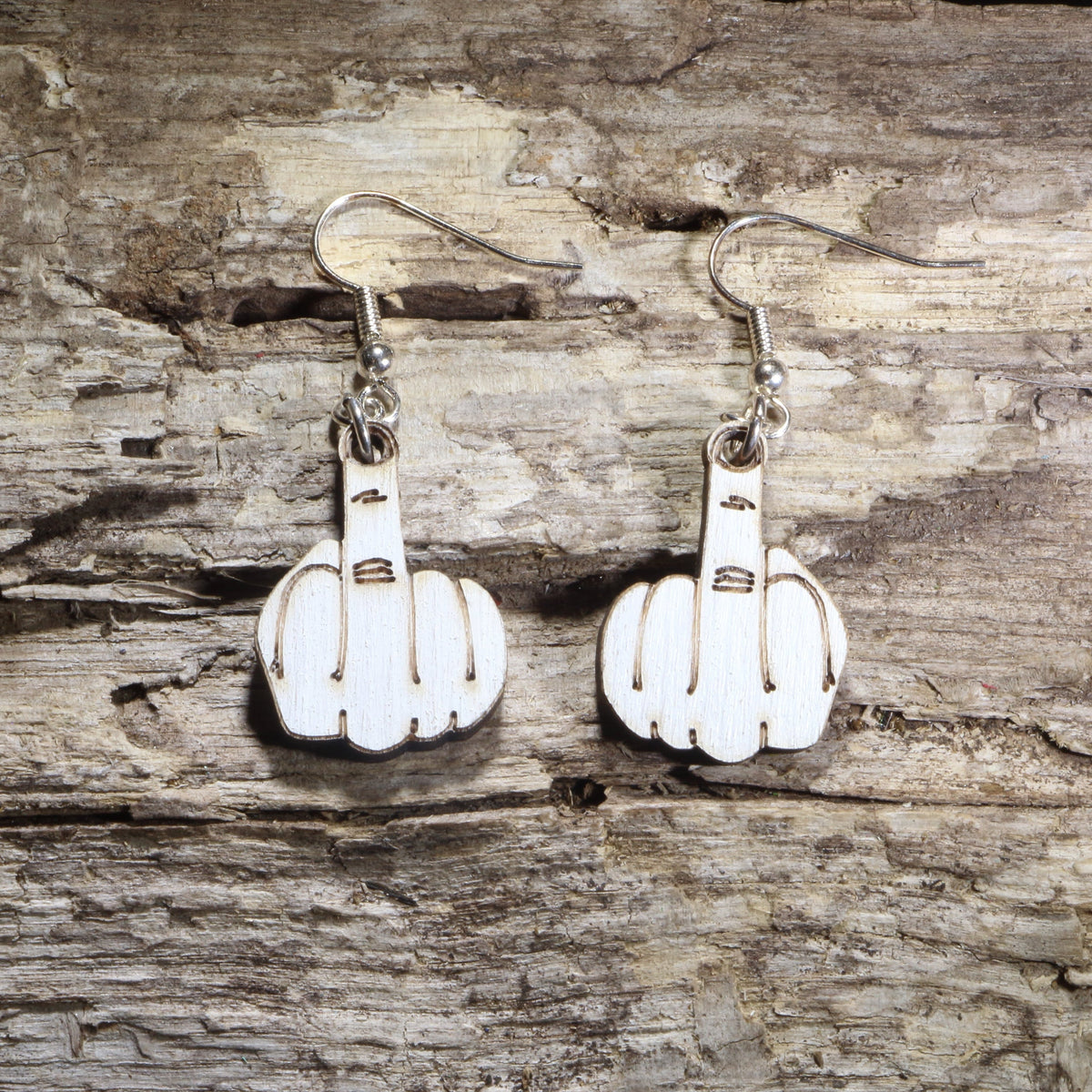 Middle Finger Wooden Dangle Earrings | Funny Rude Jewelry by Cate's Concepts, LLC