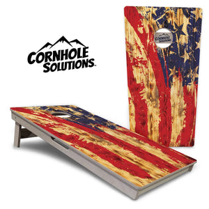 Faded Brush Burnt Flag Cornhole Boards - Professional Tournament Series by Cornhole Solutions, custom cornhole board main product photo