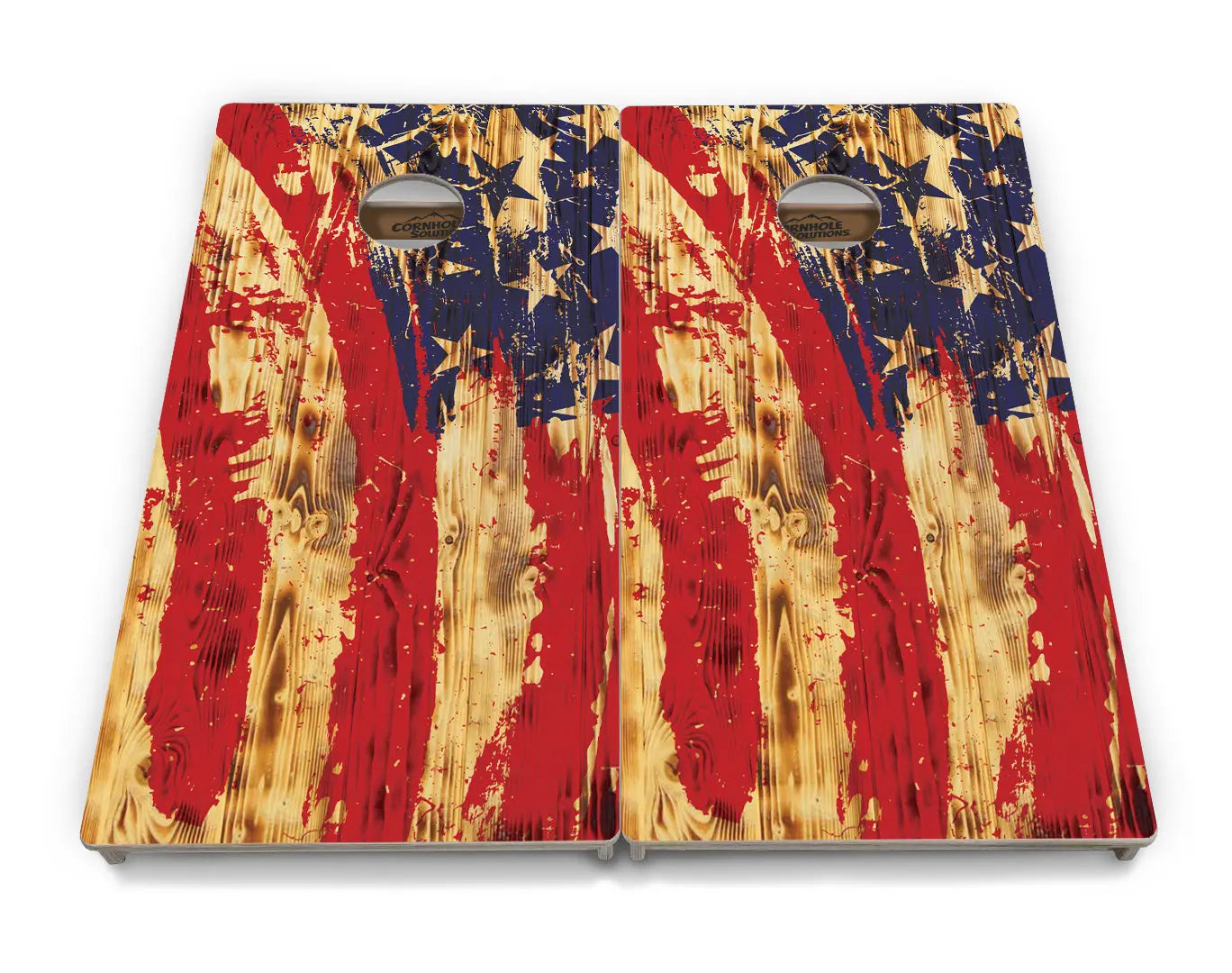 Faded Brush Burnt Flag Cornhole Boards - Professional Tournament Series by Cornhole Solutions, custom cornhole board detail photo 2