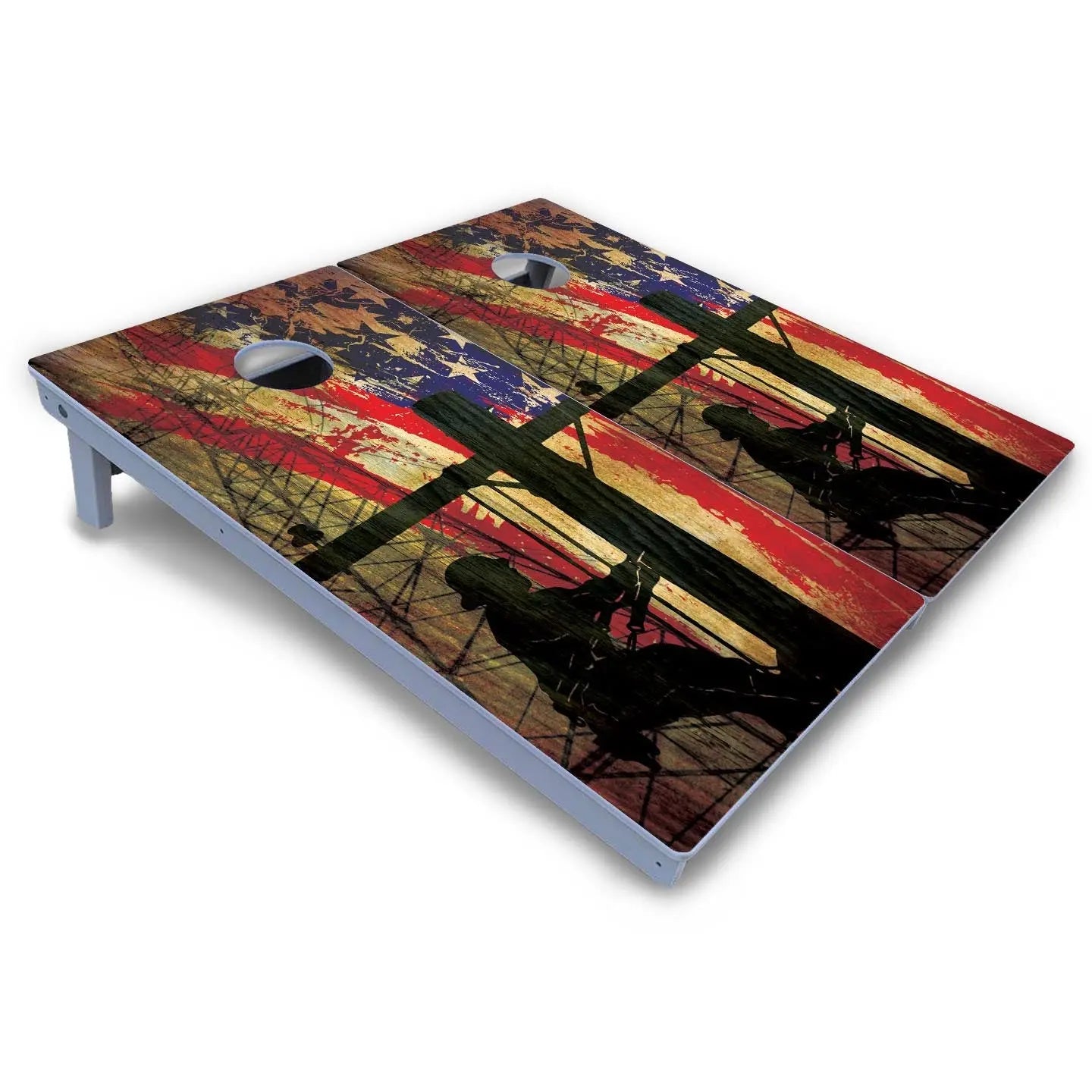 Faded Lineman Cornhole Boards - All Weather Series by Cornhole Solutions, custom cornhole board detail photo 3