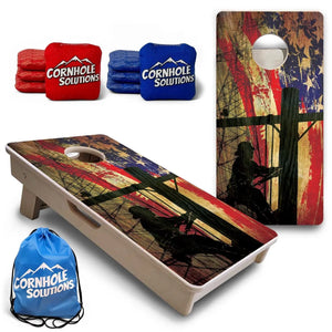 Faded Lineman Flag - Mini or Vacation Size Cornhole Boards by Cornhole Solutions, custom cornhole board main product photo