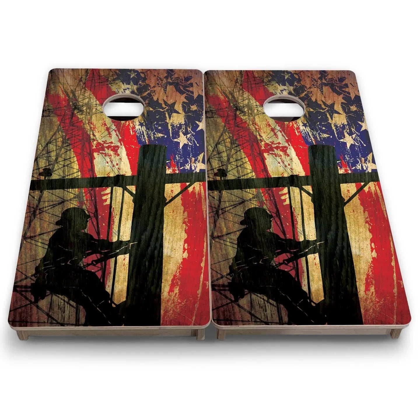 Faded Lineman Flag - Mini or Vacation Size Cornhole Boards by Cornhole Solutions, custom cornhole board detail photo 6