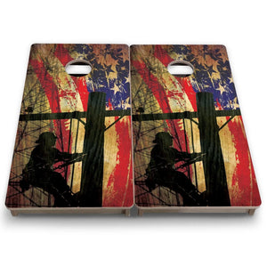Faded Lineman Flag - Mini or Vacation Size Cornhole Boards by Cornhole Solutions, custom cornhole board detail photo 6