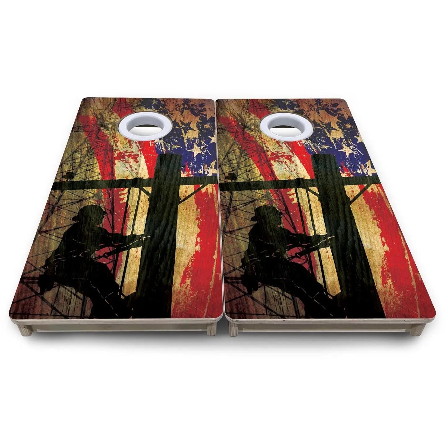 Faded Lineman Flag - Mini or Vacation Size Cornhole Boards by Cornhole Solutions, custom cornhole board detail photo 7