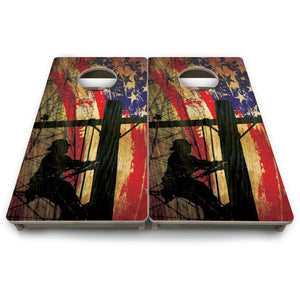 Faded Lineman Flag - Mini or Vacation Size Cornhole Boards by Cornhole Solutions, custom cornhole board detail photo 8