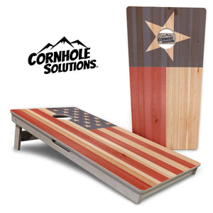 Faded USA/TX Flag Cornhole Boards - Professional Tournament Series by Cornhole Solutions, custom cornhole board main product photo