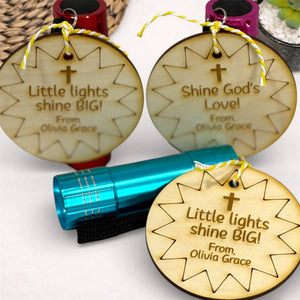 Faith Based Kids Flashlight Gift with Engraved Wooden Tag Poor Hog Customs