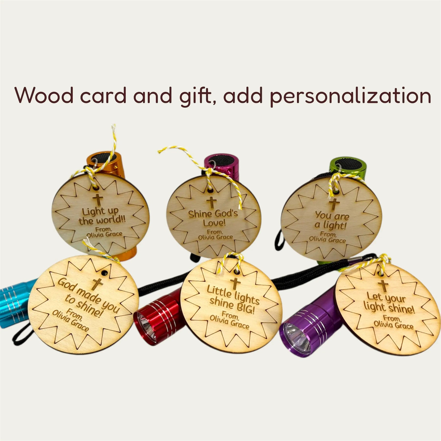 Faith Based Kids Flashlight Gift with Engraved Wooden Tag Poor Hog Customs