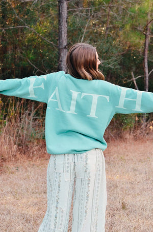 Faith Teal Sweatshirt by Southern Bliss Company, Southern food gift detail photo 5