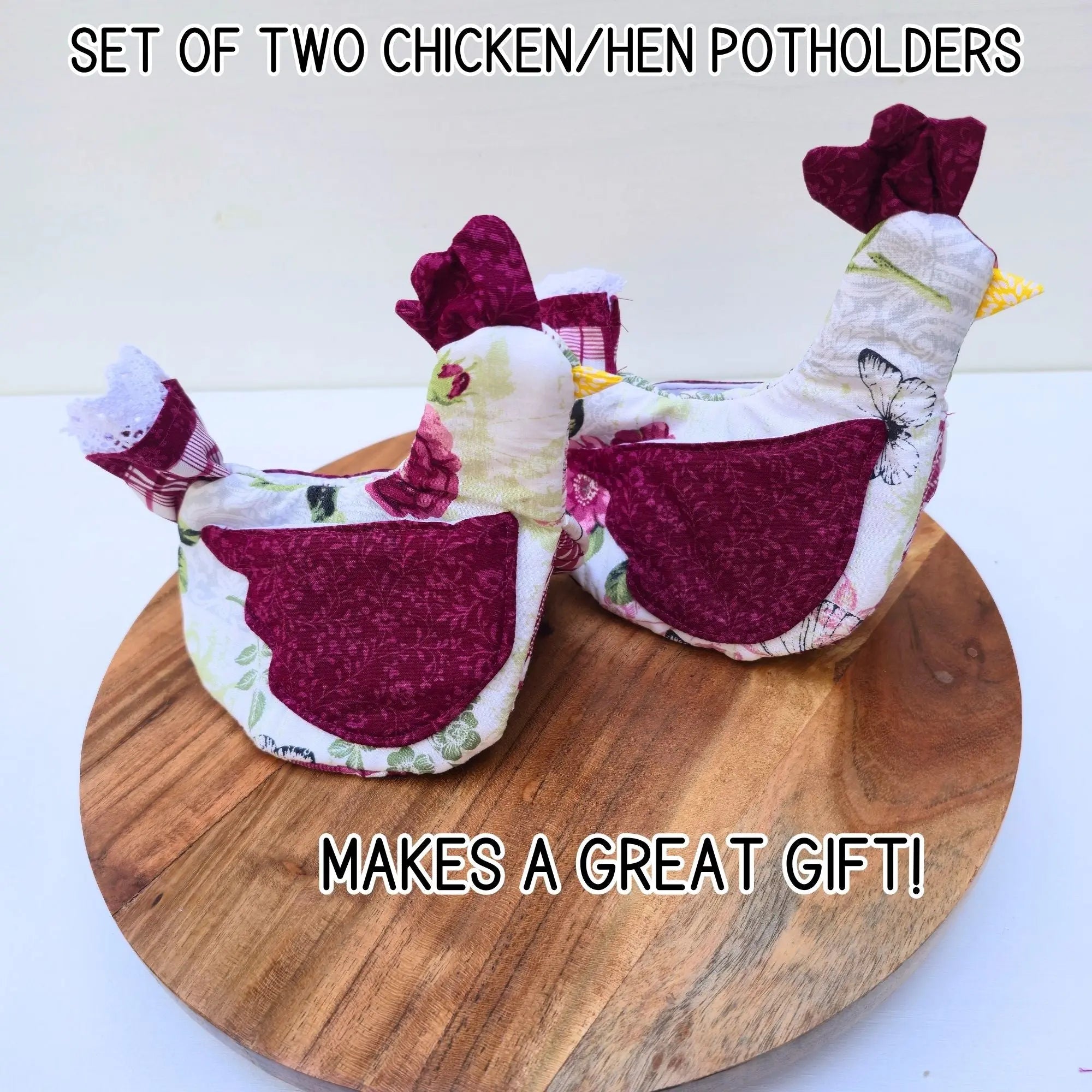 Farmhouse Chicken Pot Holders Set, Handmade Hen Hot Pads, Cottagecore Kitchen Decor, Cute Cooking Gift for Her Maypop House Designs