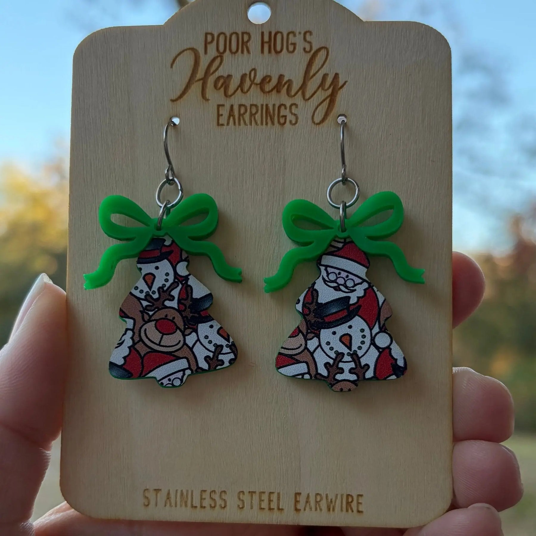 Festive Christmas Tree Earrings by Poor Hog Customs, handmade jewelry main product photo