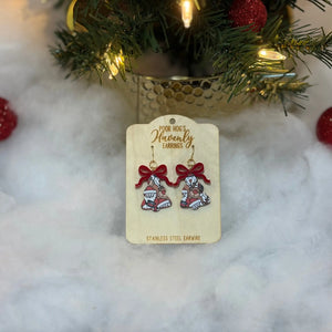 Festive Christmas Tree Earrings by Poor Hog Customs, handmade jewelry detail photo 6