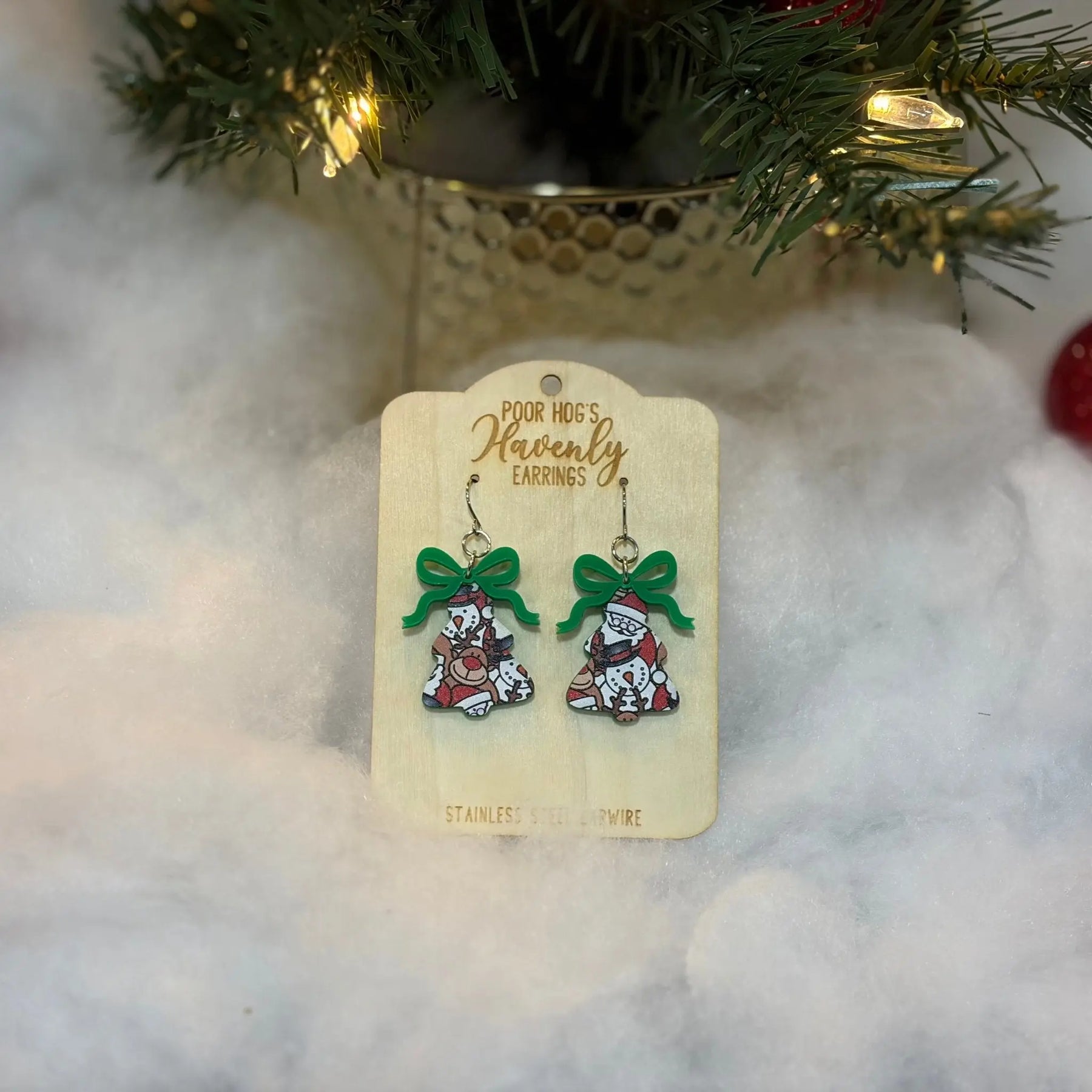 Festive Christmas Tree Earrings by Poor Hog Customs, handmade jewelry detail photo 7