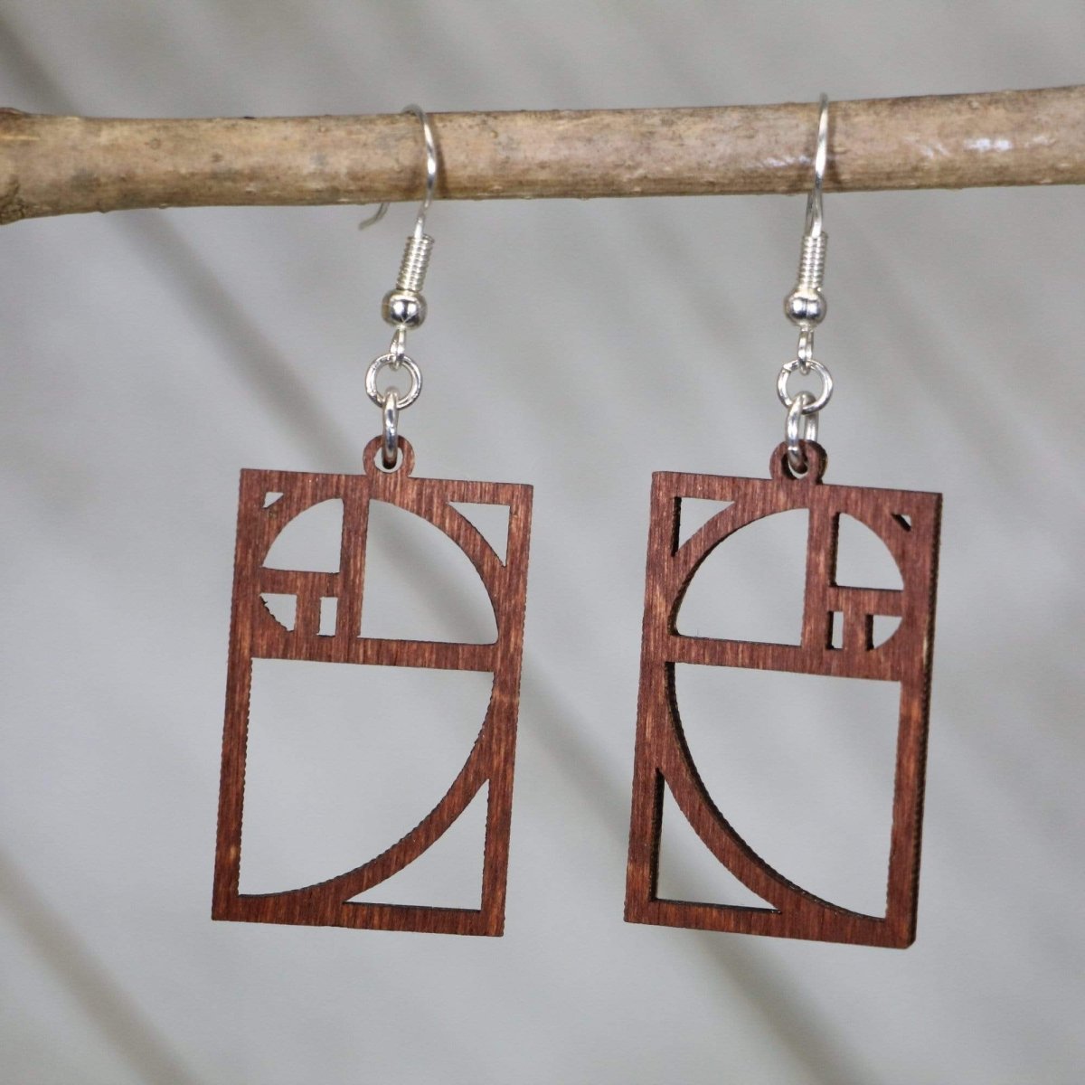 Fibonacci Spiral Wooden Earrings | Golden Ratio Math Jewelry