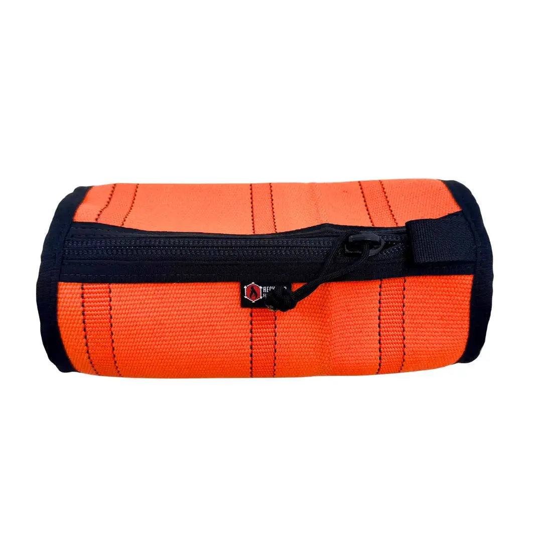 Orange fire hose dopp kit cylindrical toiletry bag