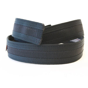 Dark grey fire hose EDC belt with textured panels and stitched edges